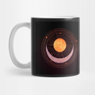 Sun and crescent moon gold silver on black Mug